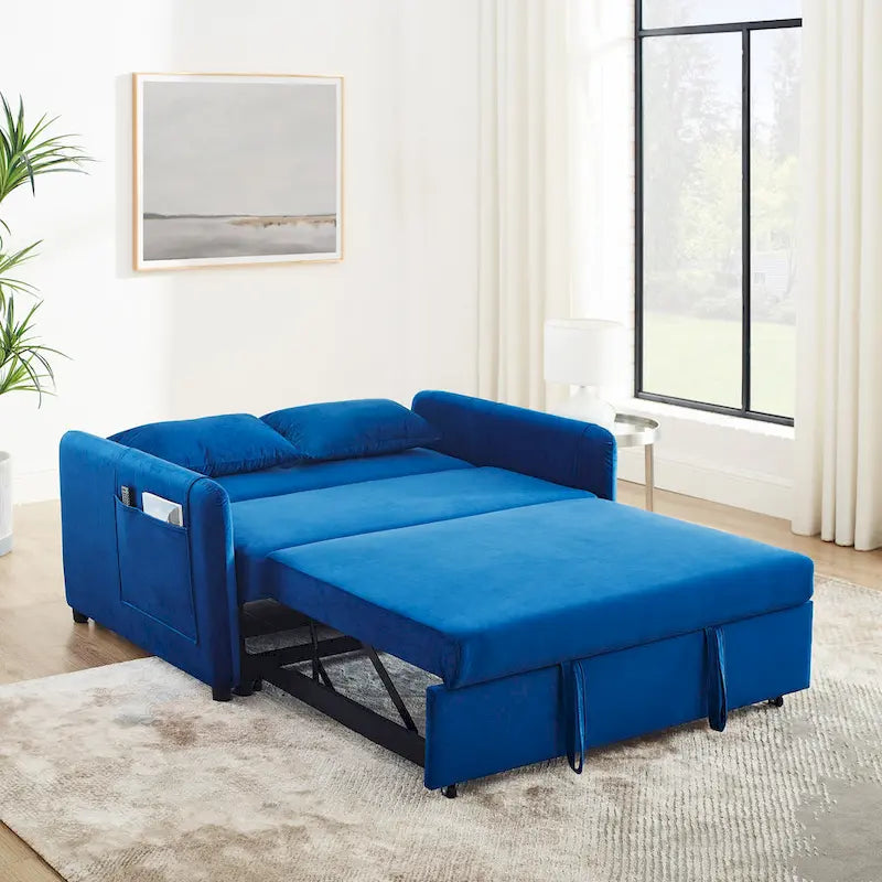 3-in-1 Convertible Velvet Sofa Bed with Pullout Trundle and Adjustable Backrest 54 Inch