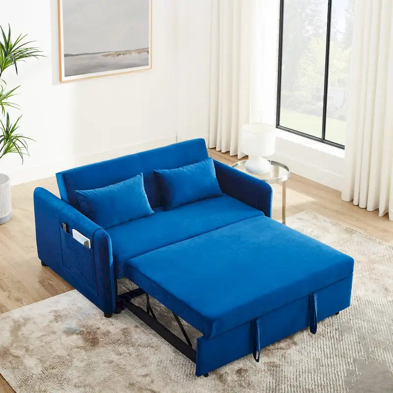 3-in-1 Convertible Velvet Sofa Bed with Pullout Trundle and Adjustable Backrest 54 Inch