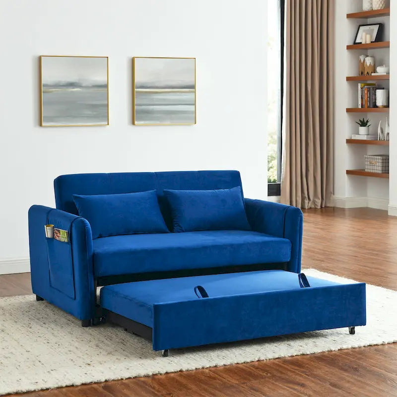 3-in-1 Convertible Velvet Sofa Bed with Pullout Trundle and Adjustable Backrest 54 Inch