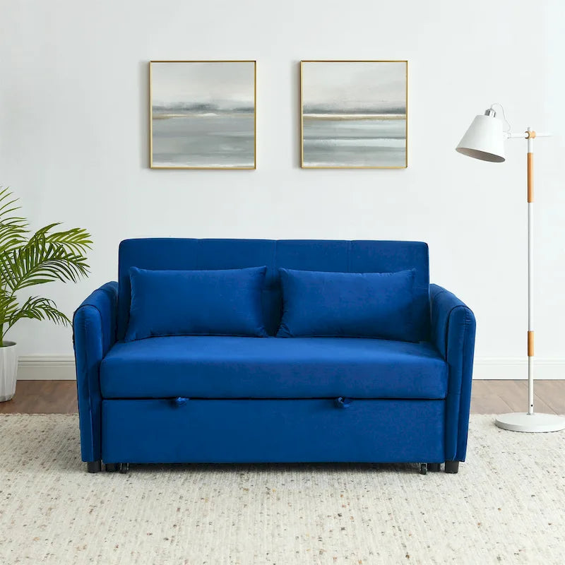 3-in-1 Convertible Velvet Sofa Bed with Pullout Trundle and Adjustable Backrest 54 Inch