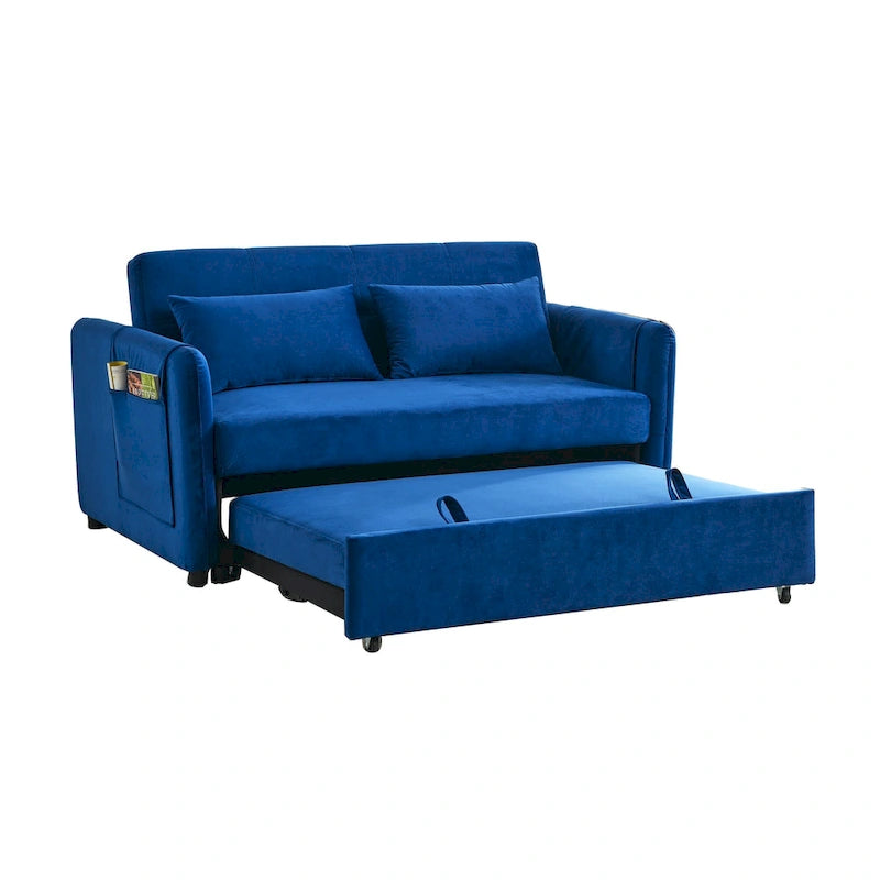 3-in-1 Convertible Velvet Sofa Bed with Pullout Trundle and Adjustable Backrest 54 Inch