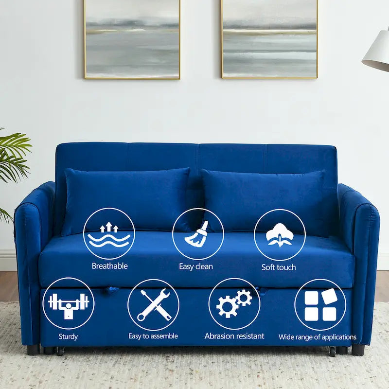 3-in-1 Convertible Velvet Sofa Bed with Pullout Trundle and Adjustable Backrest 54 Inch