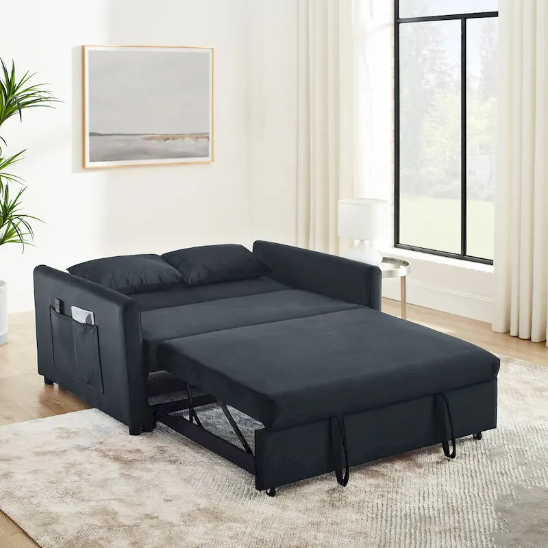 3-in-1 Convertible Velvet Sofa Bed with Pullout Trundle and Adjustable Backrest 54 Inch