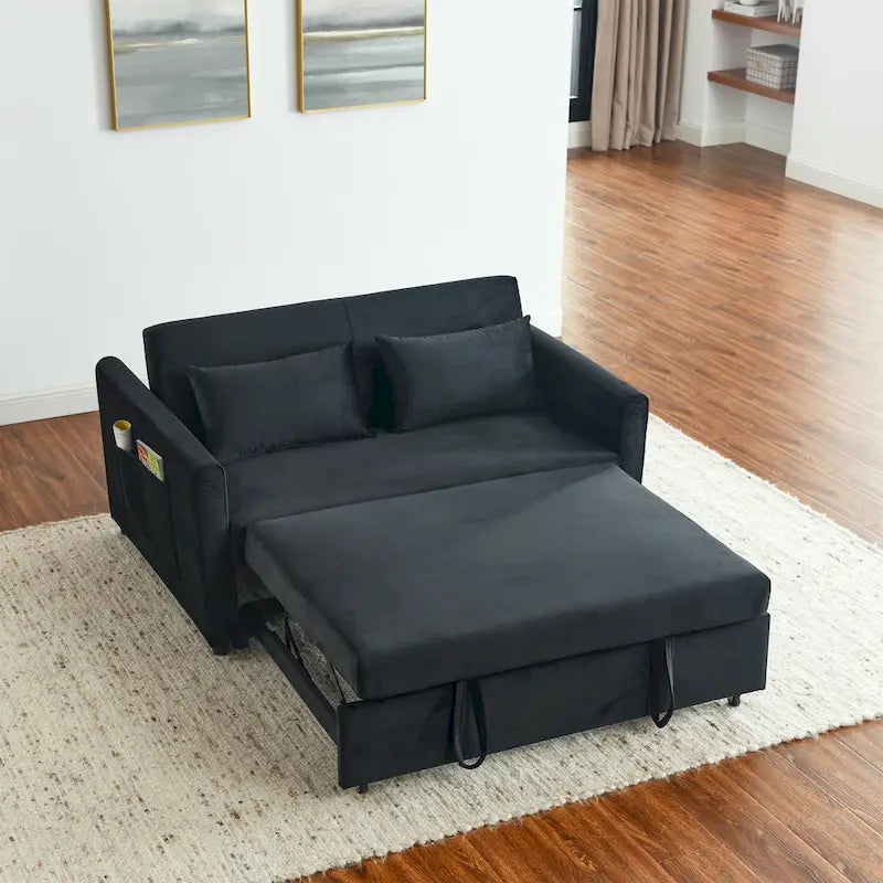 3-in-1 Convertible Velvet Sofa Bed with Pullout Trundle and Adjustable Backrest 54 Inch