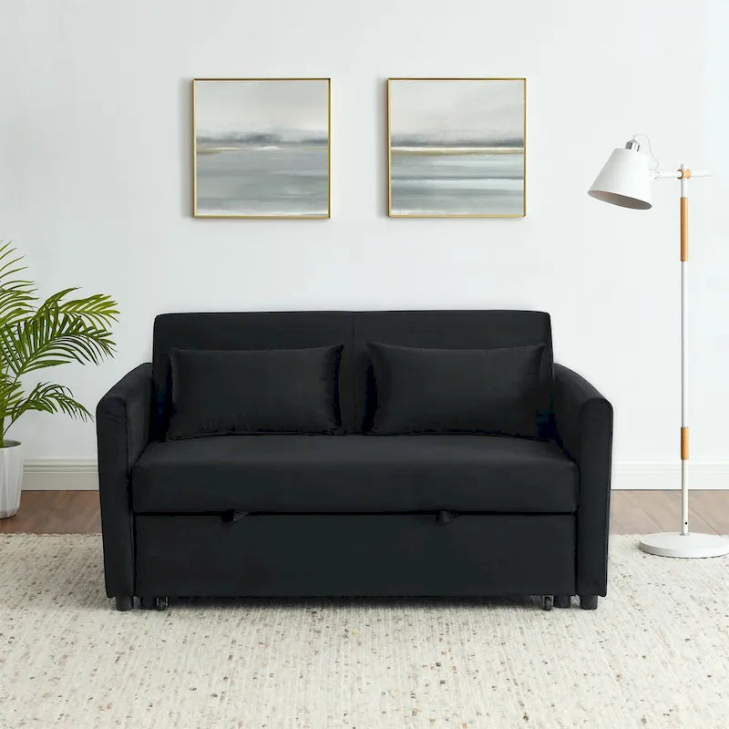 3-in-1 Convertible Velvet Sofa Bed with Pullout Trundle and Adjustable Backrest 54 Inch
