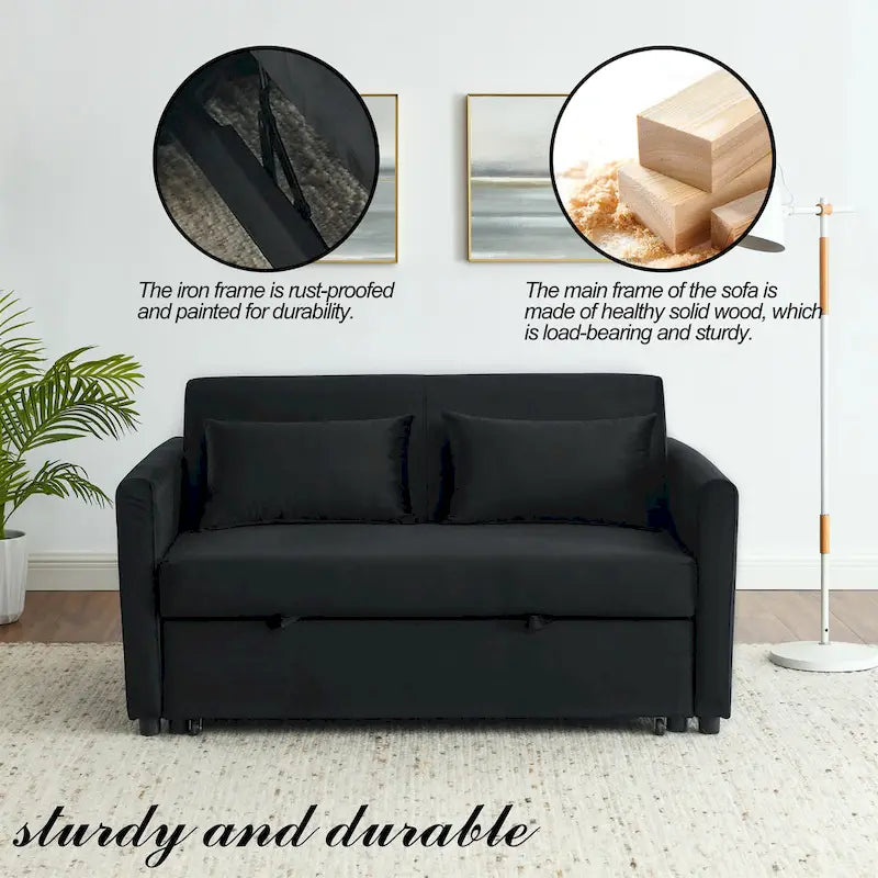 3-in-1 Convertible Velvet Sofa Bed with Pullout Trundle and Adjustable Backrest 54 Inch