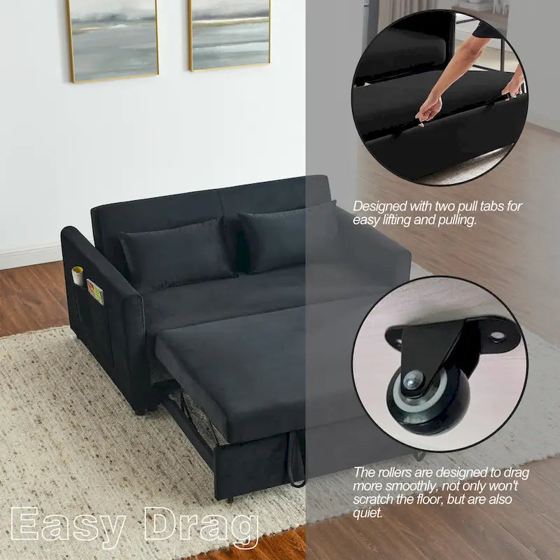 3-in-1 Convertible Velvet Sofa Bed with Pullout Trundle and Adjustable Backrest 54 Inch