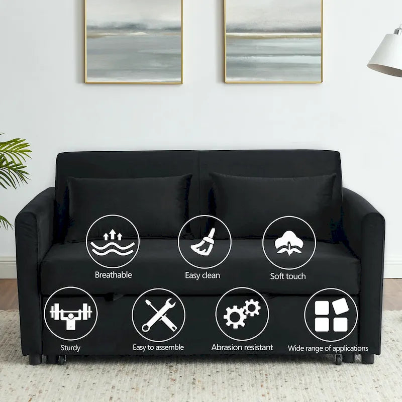 3-in-1 Convertible Velvet Sofa Bed with Pullout Trundle and Adjustable Backrest 54 Inch