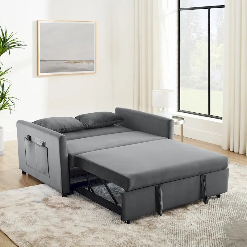 3-in-1 Convertible Velvet Sofa Bed with Pullout Trundle and Adjustable Backrest 54 Inch
