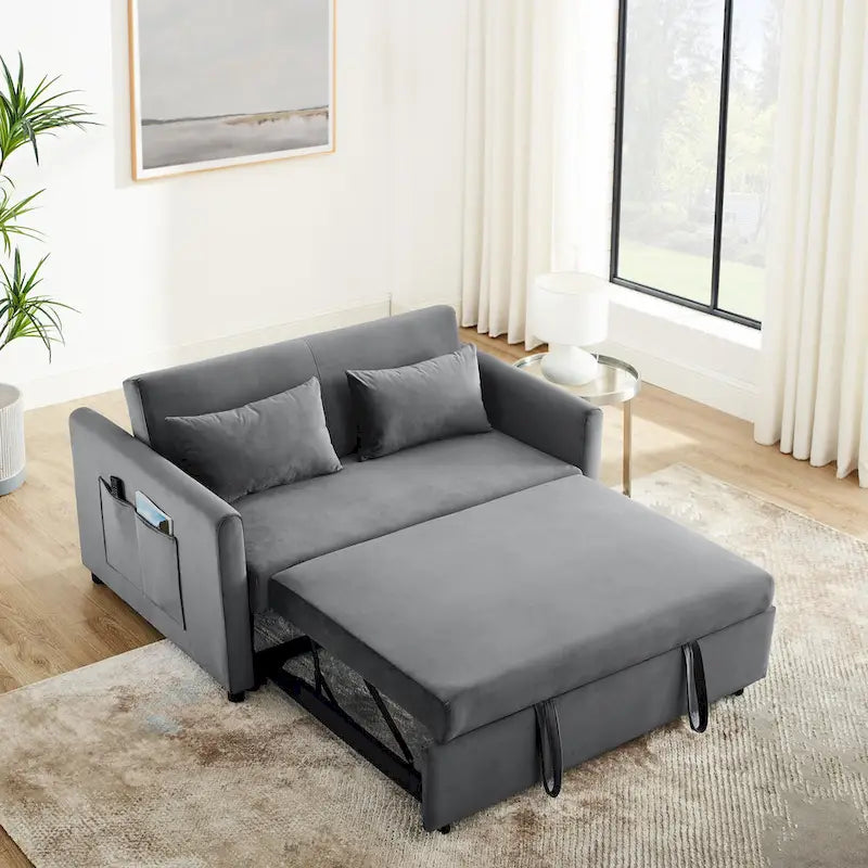 3-in-1 Convertible Velvet Sofa Bed with Pullout Trundle and Adjustable Backrest 54 Inch