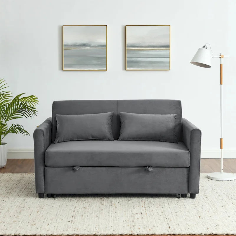 3-in-1 Convertible Velvet Sofa Bed with Pullout Trundle and Adjustable Backrest 54 Inch