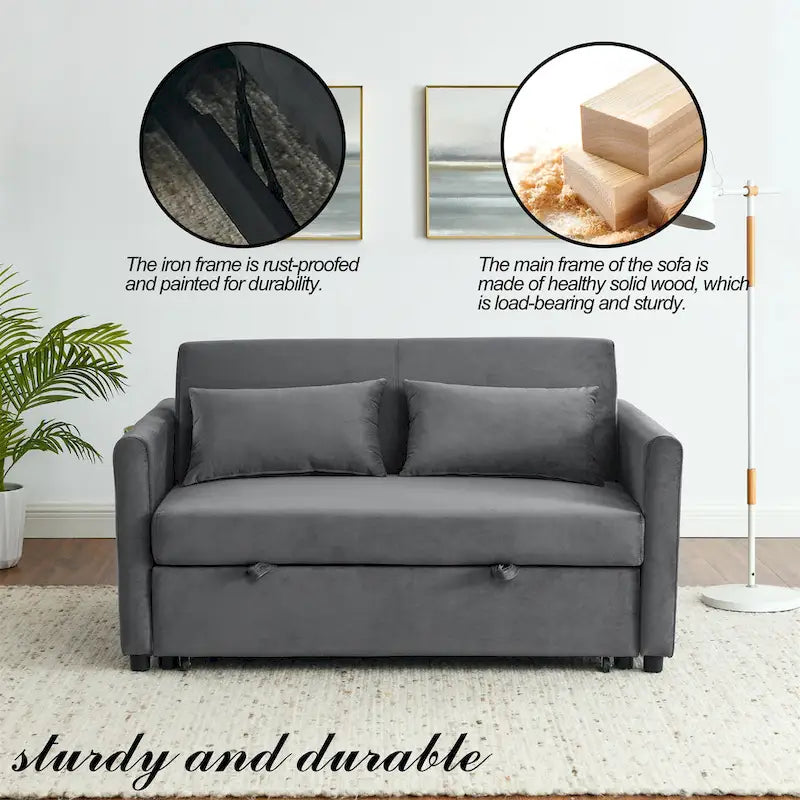 3-in-1 Convertible Velvet Sofa Bed with Pullout Trundle and Adjustable Backrest 54 Inch