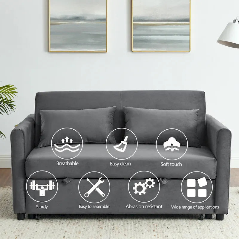 3-in-1 Convertible Velvet Sofa Bed with Pullout Trundle and Adjustable Backrest 54 Inch