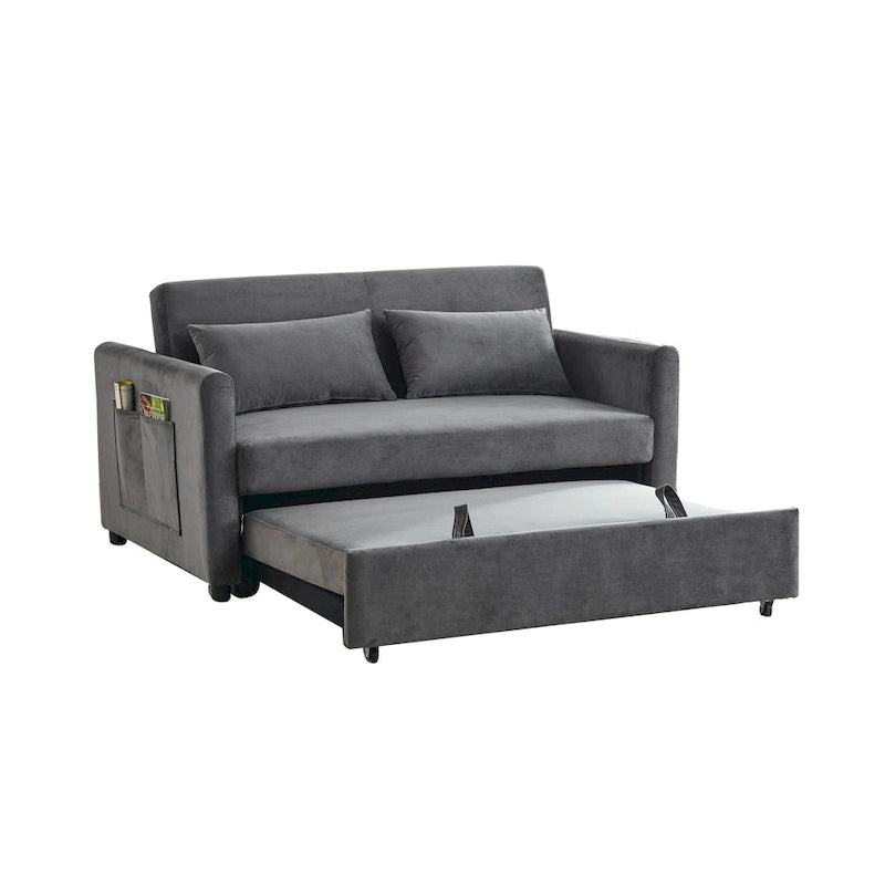 3-in-1 Convertible Velvet Sofa Bed with Pullout Trundle and Adjustable Backrest 54 Inch