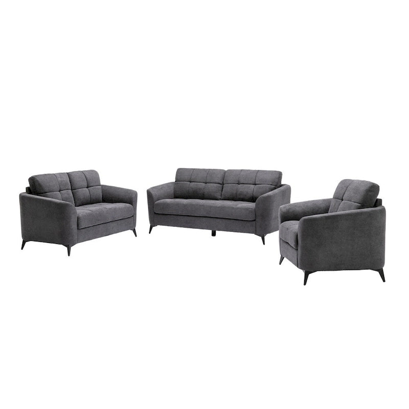 3-Piece Velvet Tufted Living Room Set Sofa Loveseat and Chair with Black Metal Legs