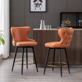 Counter Height Leathaire Bar Chairs with 180-Degree Swivel and Gold Nailhead Trim Set of 2