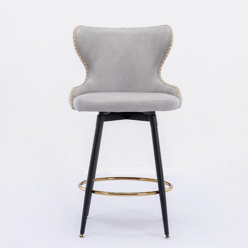 Counter Height Leathaire Bar Chairs with 180-Degree Swivel and Gold Nailhead Trim Set of 2