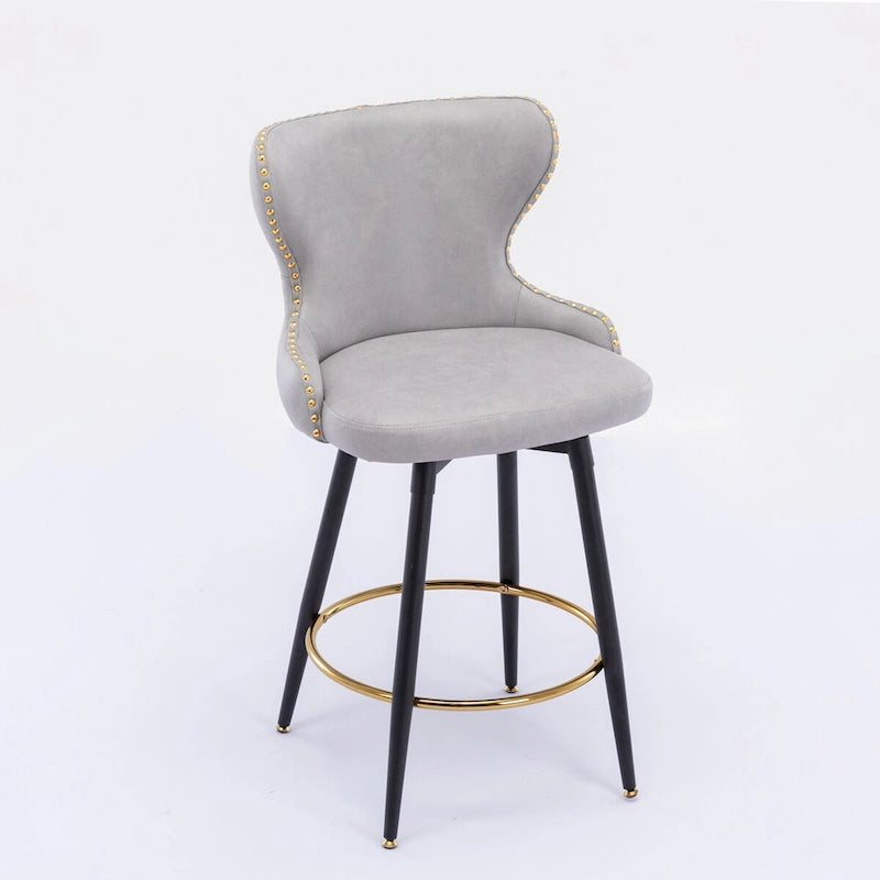 Counter Height Leathaire Bar Chairs with 180-Degree Swivel and Gold Nailhead Trim Set of 2