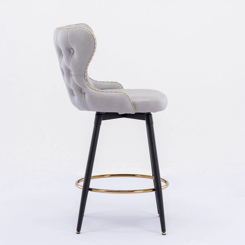 Counter Height Leathaire Bar Chairs with 180-Degree Swivel and Gold Nailhead Trim Set of 2