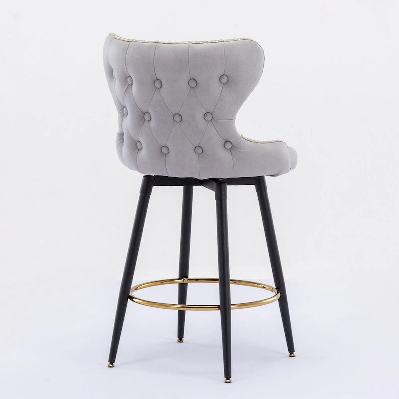 Counter Height Leathaire Bar Chairs with 180-Degree Swivel and Gold Nailhead Trim Set of 2