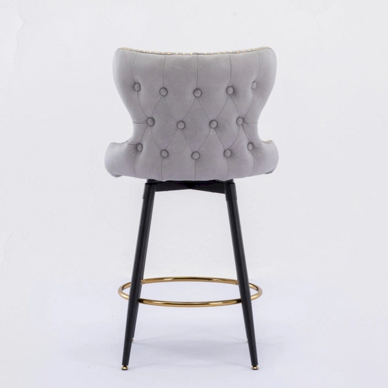 Counter Height Leathaire Bar Chairs with 180-Degree Swivel and Gold Nailhead Trim Set of 2
