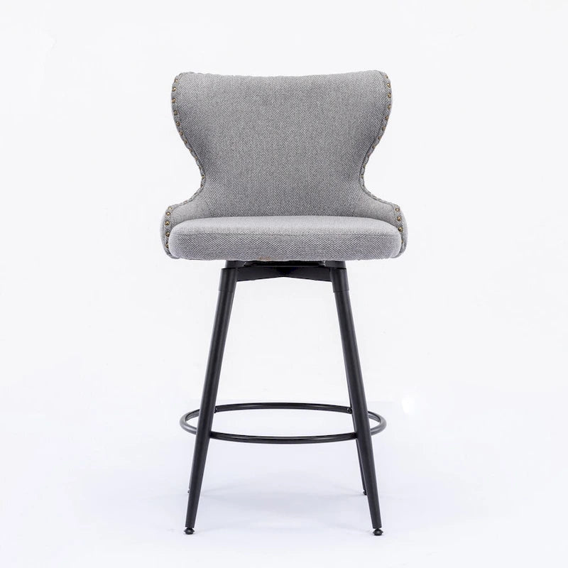Counter Height Leathaire Bar Chairs with 180-Degree Swivel and Gold Nailhead Trim Set of 2