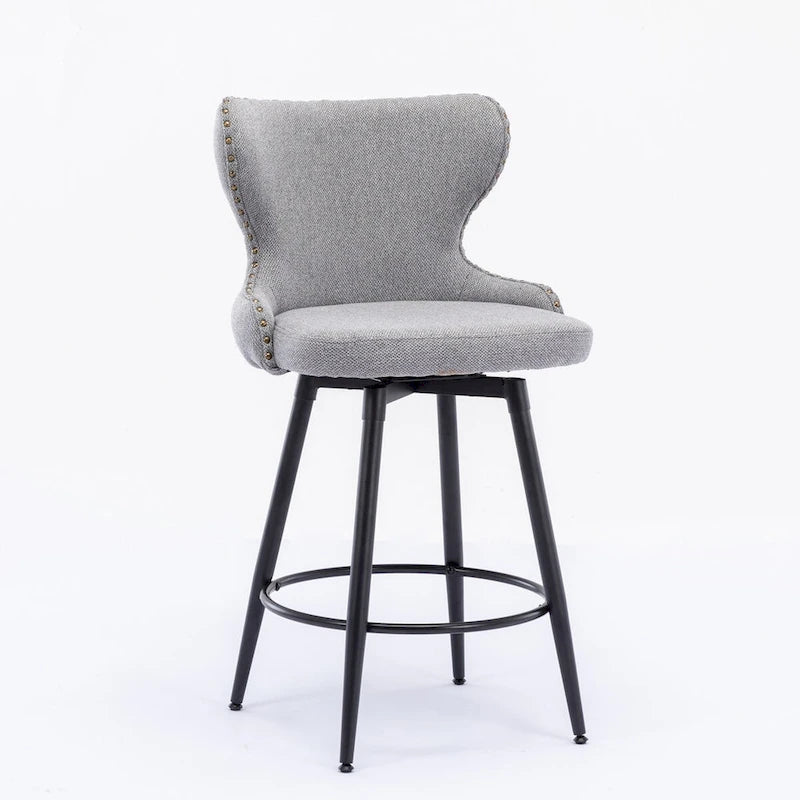 Counter Height Leathaire Bar Chairs with 180-Degree Swivel and Gold Nailhead Trim Set of 2