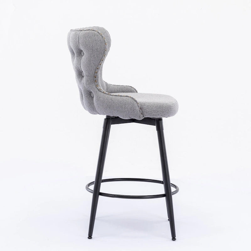 Counter Height Leathaire Bar Chairs with 180-Degree Swivel and Gold Nailhead Trim Set of 2