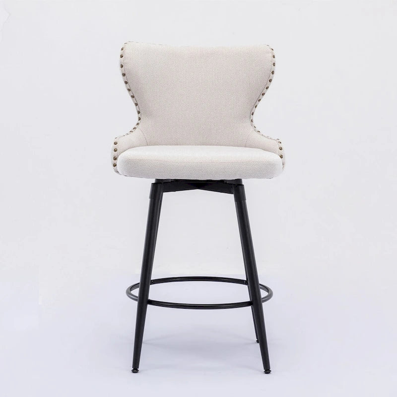 Counter Height Leathaire Bar Chairs with 180-Degree Swivel and Gold Nailhead Trim Set of 2
