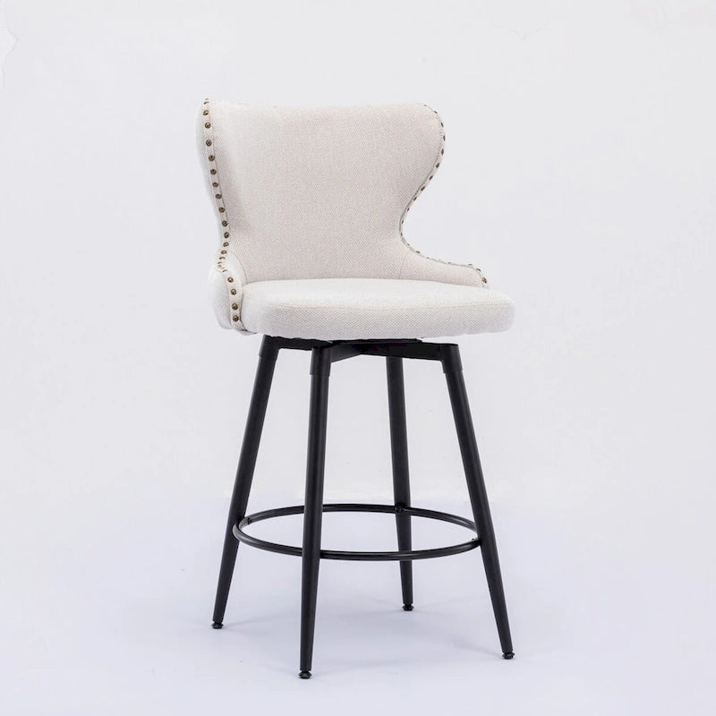 Counter Height Leathaire Bar Chairs with 180-Degree Swivel and Gold Nailhead Trim Set of 2