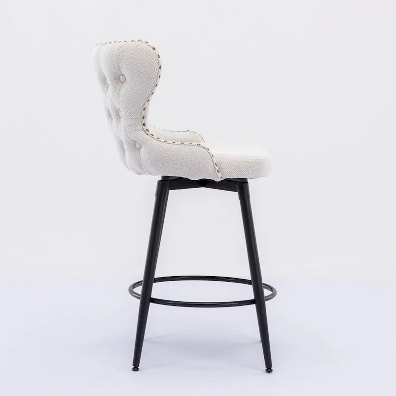 Counter Height Leathaire Bar Chairs with 180-Degree Swivel and Gold Nailhead Trim Set of 2