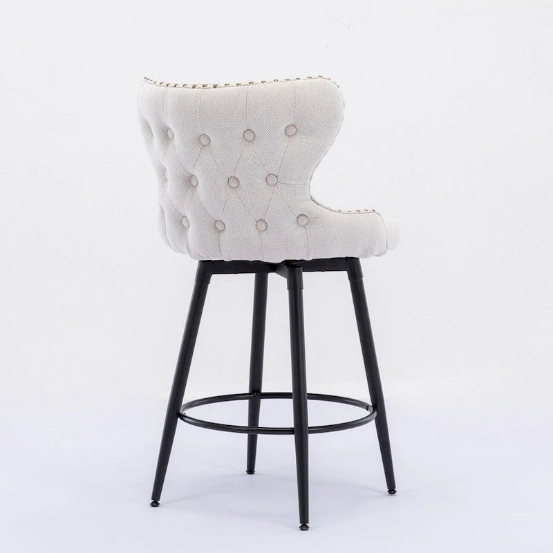 Counter Height Leathaire Bar Chairs with 180-Degree Swivel and Gold Nailhead Trim Set of 2