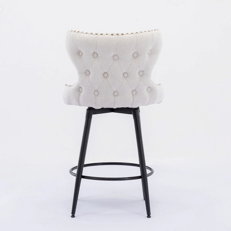 Counter Height Leathaire Bar Chairs with 180-Degree Swivel and Gold Nailhead Trim Set of 2