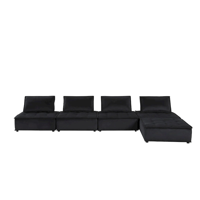 5-Seat Velvet Modular Sectional Sofa with Ottoman