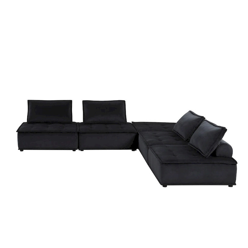 5-Seat Velvet Modular Sectional Sofa with Ottoman