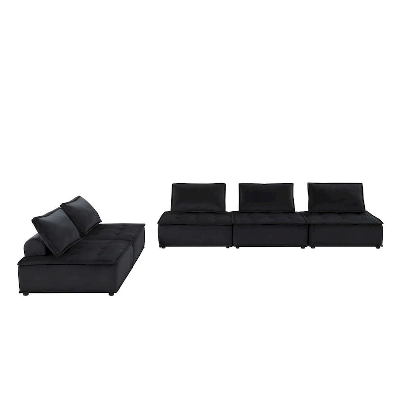 5-Seat Velvet Modular Sectional Sofa with Ottoman
