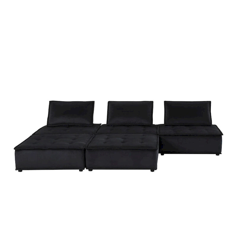 5-Seat Velvet Modular Sectional Sofa with Ottoman
