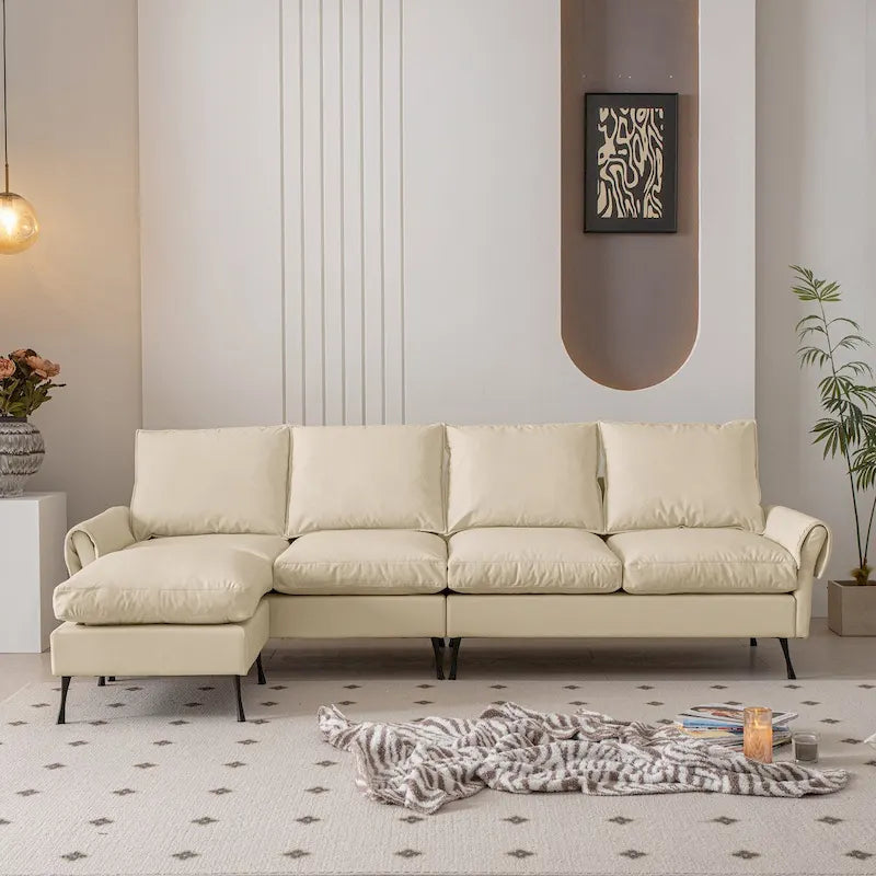 L-Shaped Sofa with Convertible Ottoman in Waterproof Technical Leather