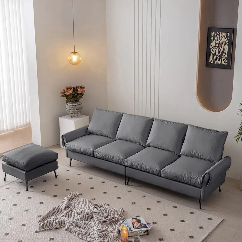 L-Shaped Sofa with Convertible Ottoman in Waterproof Technical Leather