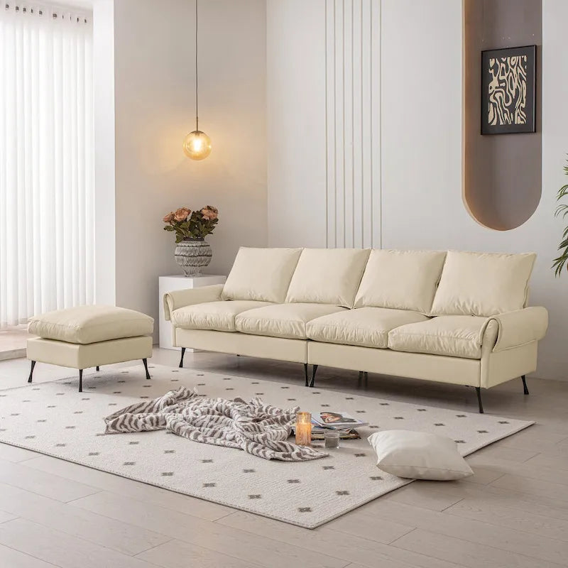 L-Shaped Sofa with Convertible Ottoman in Waterproof Technical Leather