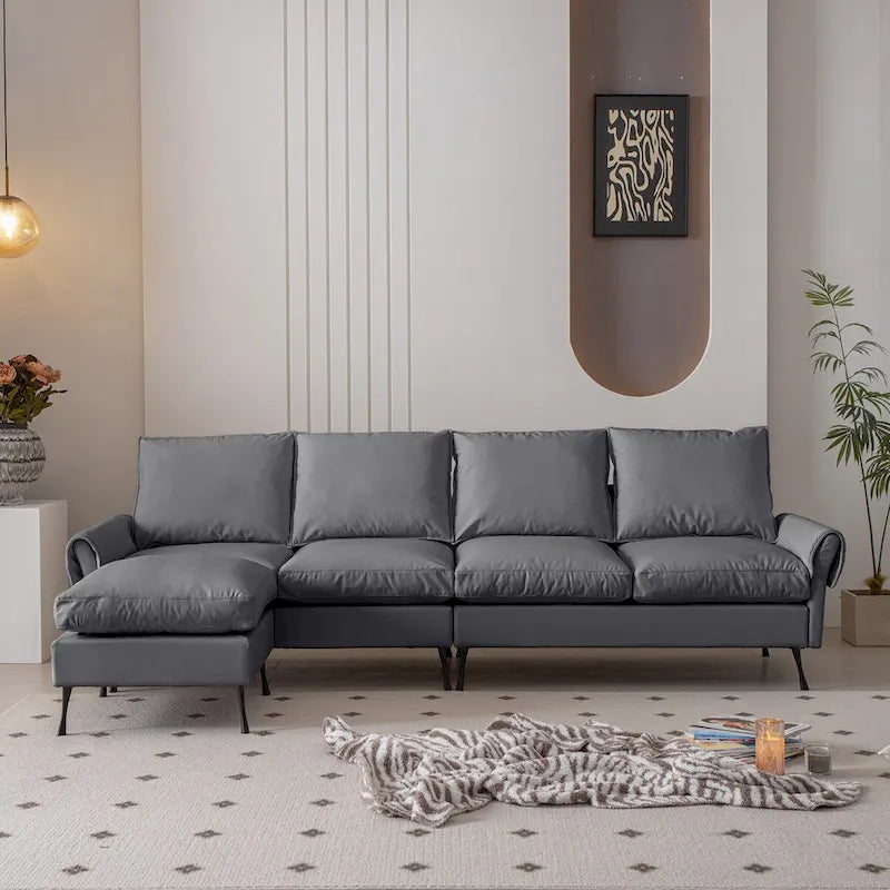 L-Shaped Sofa with Convertible Ottoman in Waterproof Technical Leather