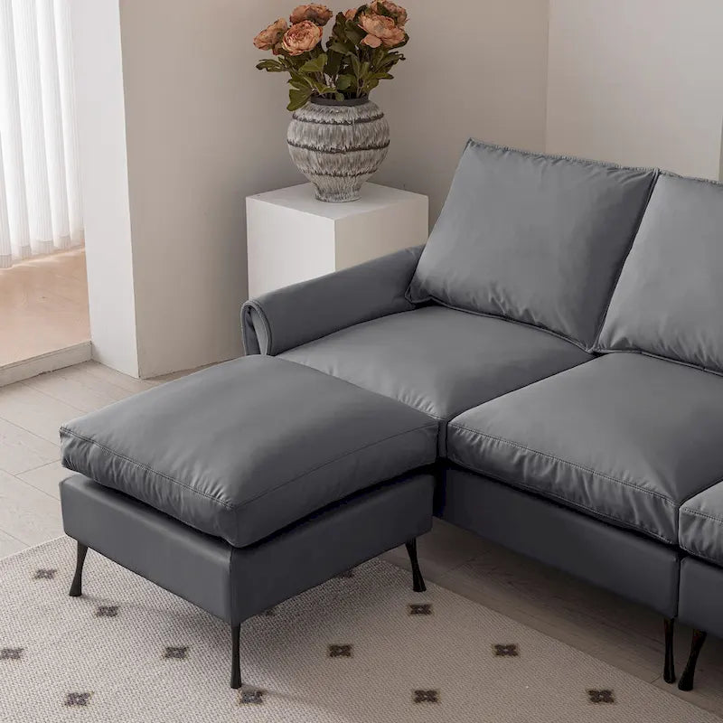 L-Shaped Sofa with Convertible Ottoman in Waterproof Technical Leather