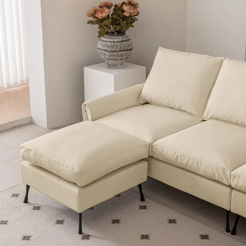 L-Shaped Sofa with Convertible Ottoman in Waterproof Technical Leather