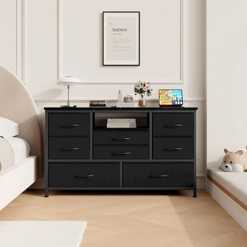 8-Drawer Dresser TV Stand with LED Lights and Power Outlet for 55 Inch TV