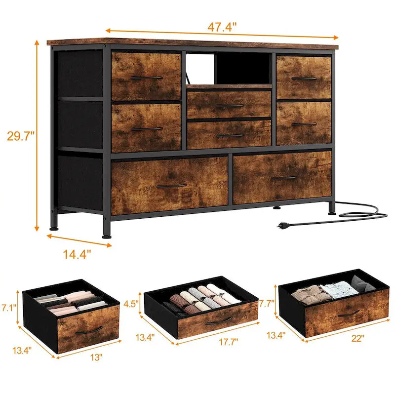 8-Drawer Dresser TV Stand with LED Lights and Power Outlet for 55 Inch TV