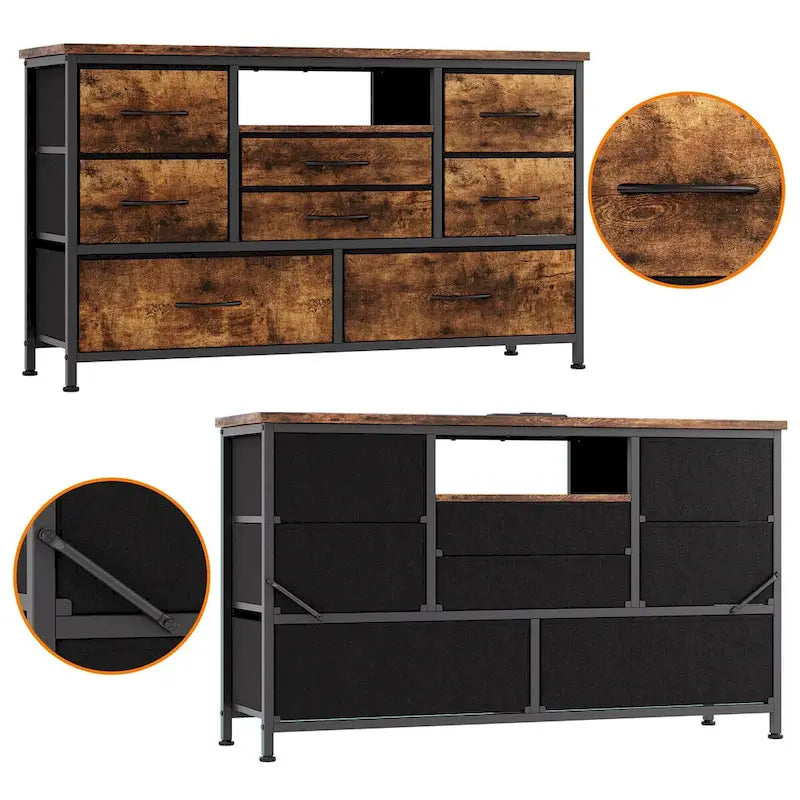 8-Drawer Dresser TV Stand with LED Lights and Power Outlet for 55 Inch TV