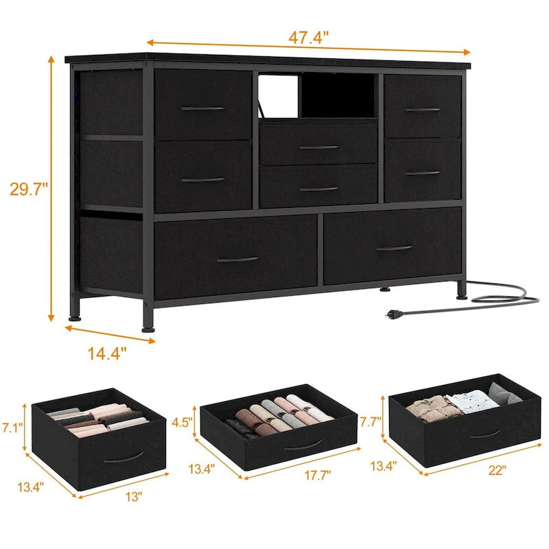 8-Drawer Dresser TV Stand with LED Lights and Power Outlet for 55 Inch TV