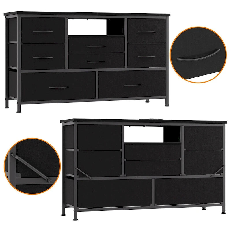 8-Drawer Dresser TV Stand with LED Lights and Power Outlet for 55 Inch TV