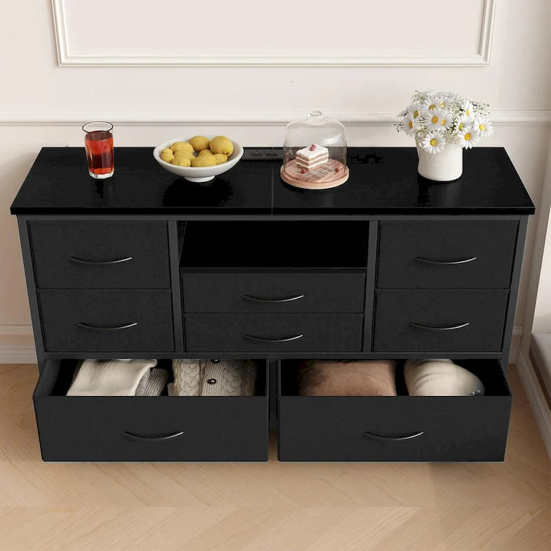 8-Drawer Dresser TV Stand with LED Lights and Power Outlet for 55 Inch TV