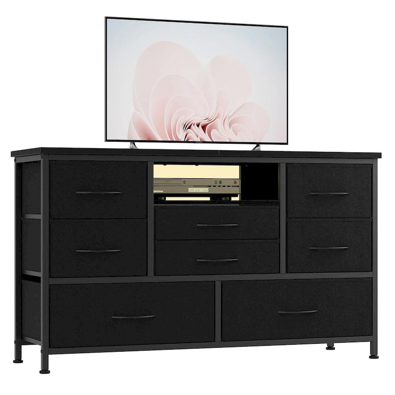 8-Drawer Dresser TV Stand with LED Lights and Power Outlet for 55 Inch TV
